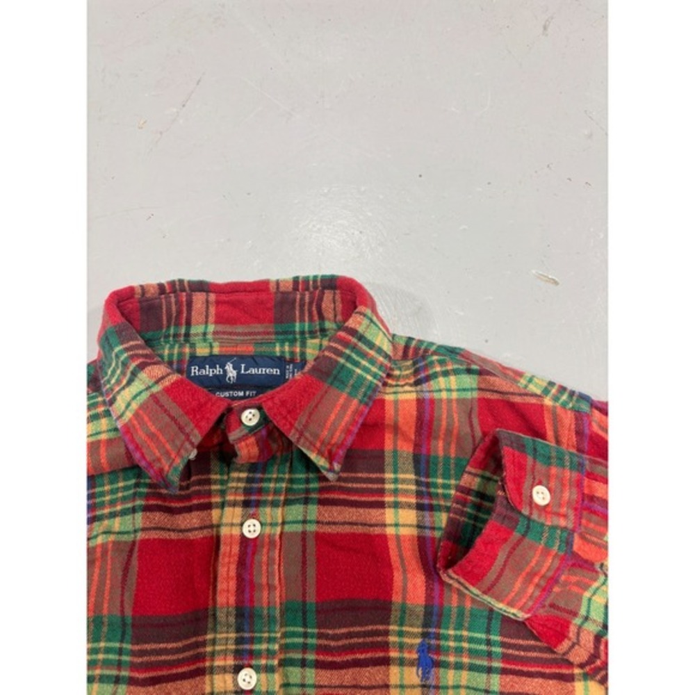 Ralph Lauren Custom Fit Plaid Flannel Shirt Mens Large Red Green‎ Button Down L